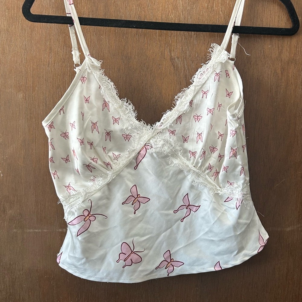 VRG GRL satin white butterfly lace shirt